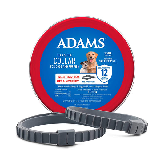 Flea & Tick Collar for Dogs & Puppies, Flea Collar for 12 Month Prevention, Kills Fleas, Ticks & Repels Mosquitoes, excluding California, One Size Fits All Dogs & Puppies, 2 Count
