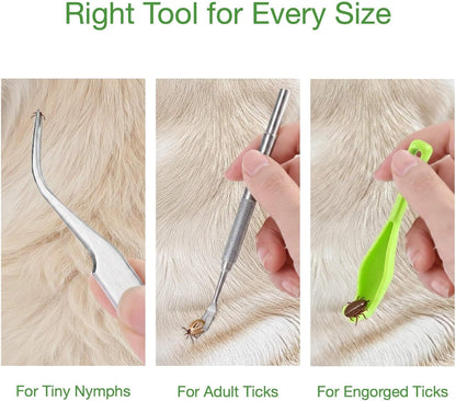 Tick Removal Tool & Twister Kit for Dogs, Cats & Humans, 10-In-1 Stainless Steel Tick Removers & Tick Puller Set - Professional Tick Tweezers Tool for Camping, Hiking & Dog Tick Remover